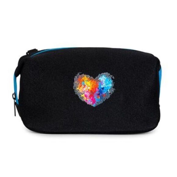 Black with Multi Color Spray Paint Heart - Turquoise Zipper Cosmetic Case - NEW - Picture 1 of 4